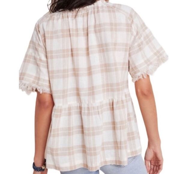 Pilcro By Anthropologie Bette Plaid Babydoll Blouse Cotton Linen Size small - Picture 2 of 16